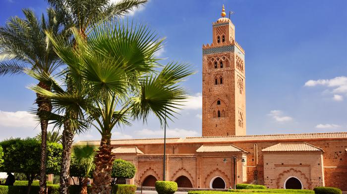 Marrakech old building with garden in front