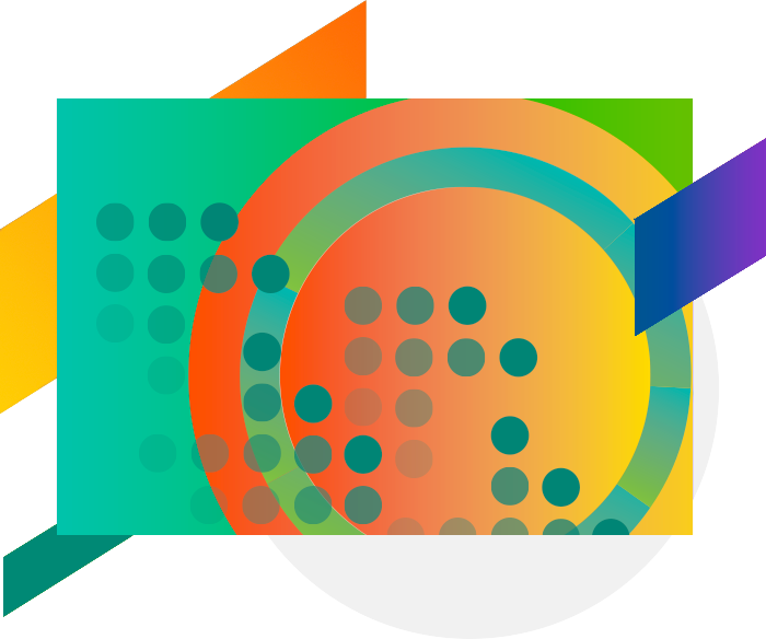 technology vendors banner image - green square with orange, and yellow circle inside