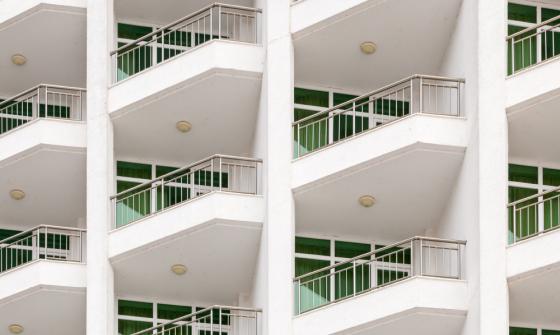 White hotel balconies