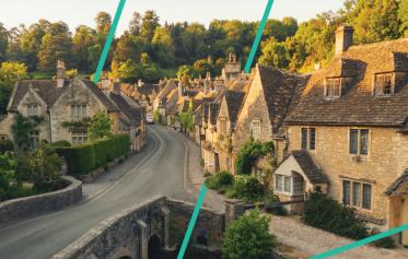 East Asian village with the sun shining down